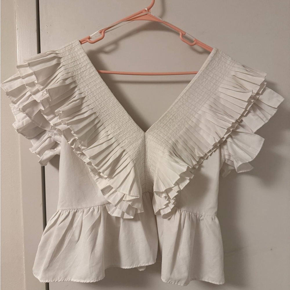 Zara White Ruffled Peplum Blouse